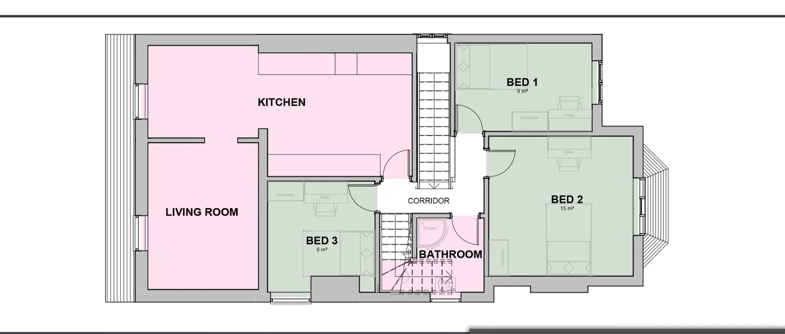 First floor plan of 102A Chaworth Road